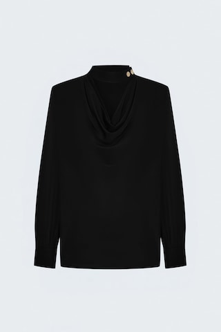 Sateen Degaje Yaka Bluz - Siyah-137961