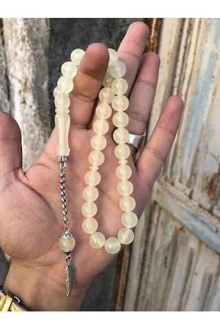 Metal Püsküllü Kedi Gözü Toz Kehribar Tesbih N11.9701