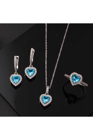 Gümüş Turkuaz Taşlı Kalpli Kadın Set Sl6054 09926710