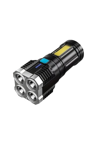 Aubyhe Usb Şarjlı Dört Led Işık, Cob Yan Aydınlatma, 400mah Pil, Su Geçirmez, Taşınabilir Dış Mekan El Feneri Siyah