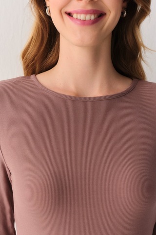 Suwen Fine Rib Modal Ribanalı Body St6004612019 Kahverengi