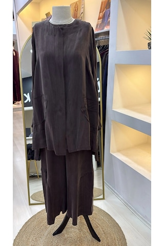 Misswhence Ceket Pantolon Üçlu Takım 39208 Kahve Kahverengi