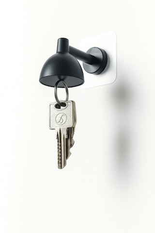Lamba Şeklinde Manyetik Anahtar Tutucu Duvara Yapışkanlı Dekoratif Askı Gri - Siyah