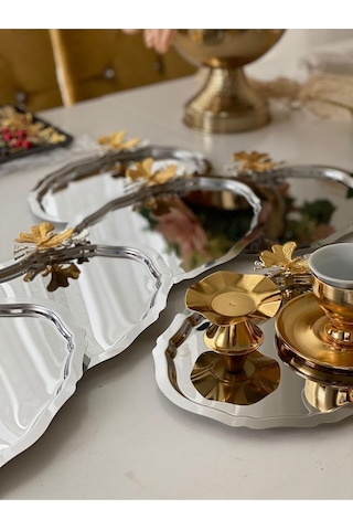 Azram House Paslanmaz Çelik Oval Model 20 25 Cm Servis Ve Sunum Tepsisi Kelebekli 6 Adet Çok Renkli