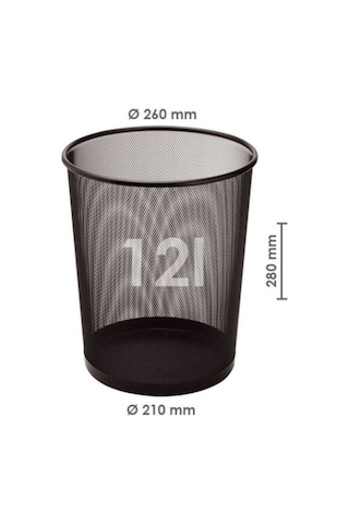 Metal Perfore Çöp Kovası, Büyük Boy, Siyah, 12 Litre, Paslanmaz Metal