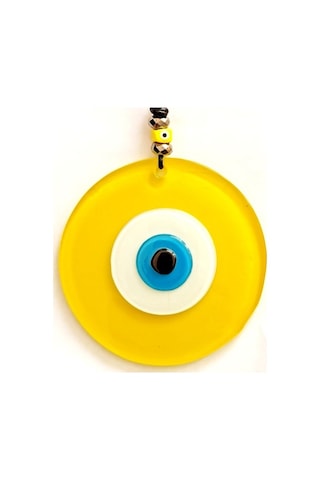 Tasarım Harikası Deri İpli Nazar Boncuklu Sarı Cam Duvar Süsü