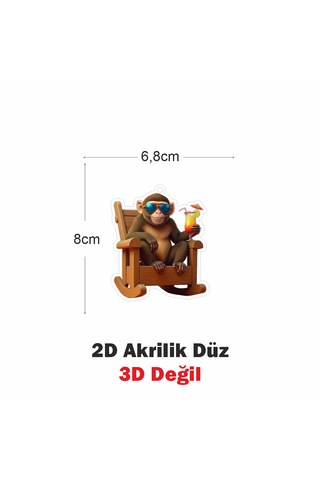 Araba Ayna Süsü, Araba Süsü, Çanta Aksesuarı - Keyifli Maymun - Pleksi Malzeme, Uv Baskılı - 037 8x6 Cm