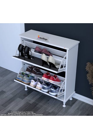 Modilayn Umay Antre Hol 72x 90x 26 Cm Lik 2 Düşer Kapak 4 Göz Bölmeli Ayakkabılık Antrasit - Beyaz