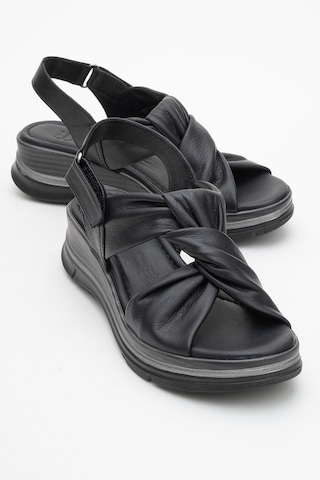 Luvishoes Luvi Shoes Oara Siyah Cilt Hakiki Deri Kadın Sandalet Siyah Deri