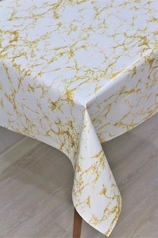 Elyaf Astarlı Silinebilir Pvc Muşamba Masa Örtüsü - Mermer Gold - 1068-2mermergold