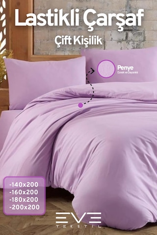 Eve Tekstil Fitted Yüksek Kaliteli Penye Kumaş Çift Kişilik Lastikli Çarşaf Lila
