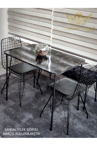 By Hakan Aşkın Metal Ayaklı 60x90 Cm Tek Masa Black Marble Eclipse 2024 Mutfak - Balkon - Çalışma Masası Parlak Siyah Mermer Desen