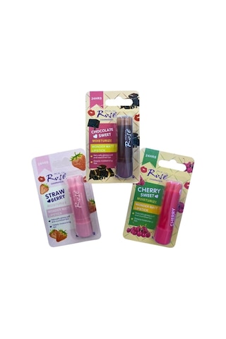 Yoğun Etkili Dudak Koruyucu Nemlendirici Balm Kiraz Çilek Çikolata 3lü Set Diğer Çok Renkli