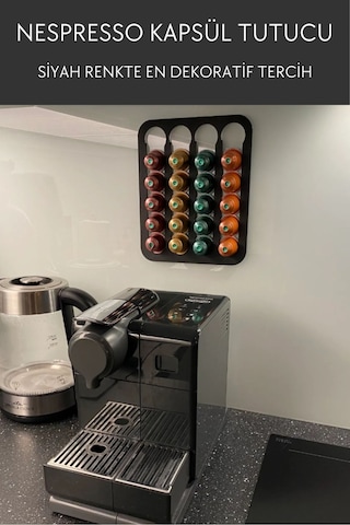 Nespresso Ve Starbucks Uyumlu Duvar Tipi Kapsül Kahve Standı Tutacağı Siyah Kapsül Tutucu Kapsül