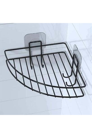Yapışkanlı Banyo Köşeliği Kancalı Köşe Rafı Duş Şampuanlık Duvar Düzenleyici Organizer Raf - Ap91yt5128yu Siyah