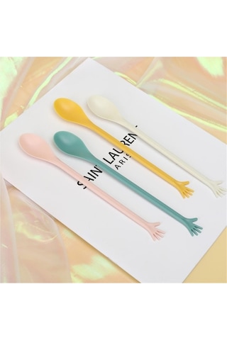 Fastbuy 4 Adet Uzun Kaşık, Renkli, Isıya Dayanıklı, Avrupa Tarzı Tatlı Kaşığı, Milkshake Kaşığı, Mutfak Aksesuarı