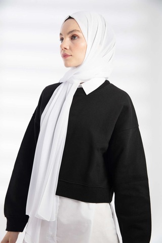 Flora Tekstil Krep Şifon Şal 180x70 Beyaz