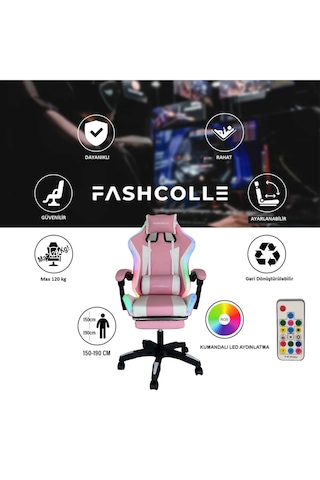 Fashcolle Pink Star Işıklı - Masaj Özellikli Oyuncu Koltuğu Pembe-beyaz
