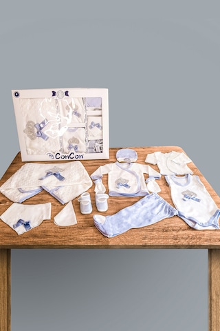 10 Parça Mavi Taşlı Hastane Çıkışı Erkek Bebek Giyim Mavi