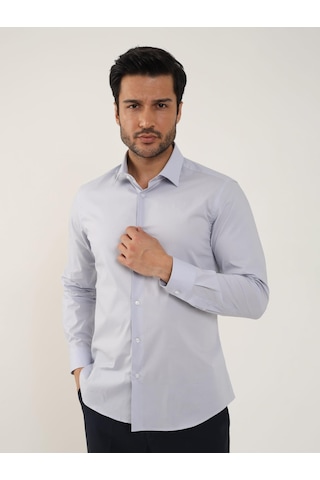 Dufy Açık Gri Erkek Slim Fit Düz Klasik Yaka Uzun Kol Gömlek - 88364 Açık Gri