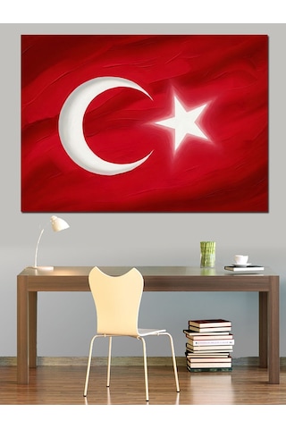 Ahşap Tablo Kırmızı Zemin Üzerinde Türk Bayrağı İstanbul Tabloları