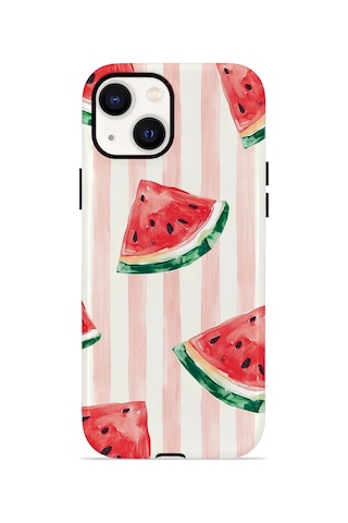 Apple iPhone Uyumlu 13 Vorian Çift Katmanlı Magsafe Kılıf Watermelon Blush Stripe