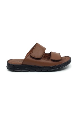 Taşpınar 204 %100 Hakiki Deri Ortopedik Erkek Yazlık Rahat Terlik Ayarlanabilir Cırtlı Taba