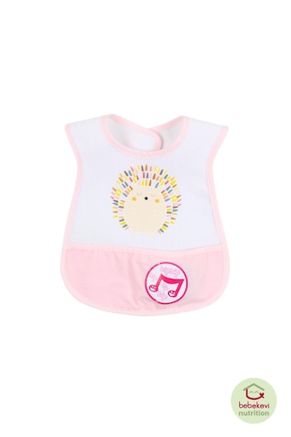 Düdüklü Cepli Sıvama Mama Önlüğü - Renkli Kirpi Koyu Pembe Koyu Pembe