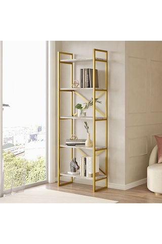 Atlantis 175cm Gold Metal Kitaplık 5 Raflı Mermer Desen Atl3-ge Efes