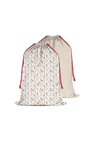 Büyük Noel Baba Hediye Çantası, Pamuklu Kordonlu, Yeniden Kullanılabilir Noel Geyik Yemişi