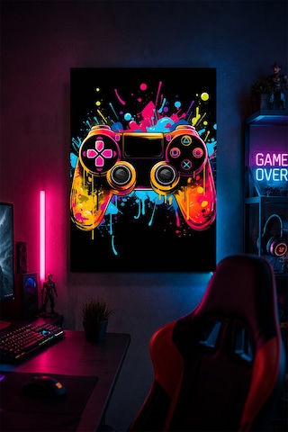 Neon Oyun Kolu Metal Duvar Tablosu Oyuncu Odası Duvar Dekoru 20x30 Cm A4 Boyutunda