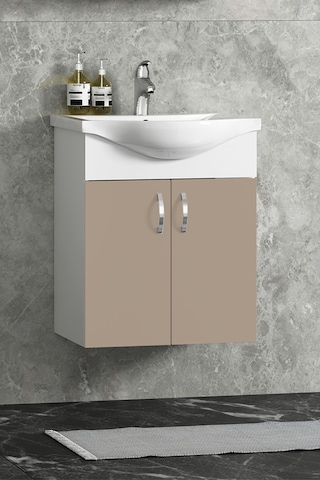 Yıldız 50 Cm Selenit Mdf Seramik Lavabolu Asma Alt Banyo Dolabı Beyaz-selenit