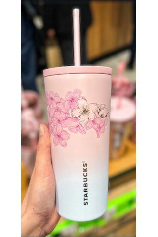 Sakura Serisi Paslanmaz Çelik Pipetli Soğuk İçecek Bardağı Yumuşak Dokulu Pembe 592 Ml Açık Pembe