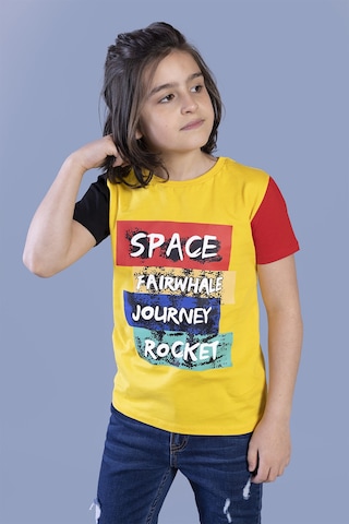 Toontoy Kids Toontoy Erkek Çocuk Kolları Garni Detaylı Baskılı Tişört Sarı