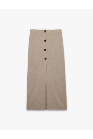 Koton Slim Fit Düğmeli Yırtmaç Detaylı Midi Triko Kalem Etek Deve Tüyü 6wak10209ek Taba