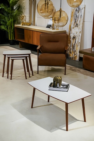 İstanbul Orta Sehpa Ve 3'lü Zigon Sehpa Seti Beyaz