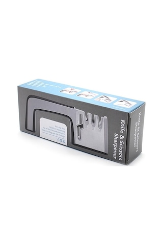 Pazly 4'ü 1 Arada Paslanmaz Çelik Dört Bölümlü Bileme Aleti Siyah, Pratik Bıçak Düzenleyici, Mutfak Araçları