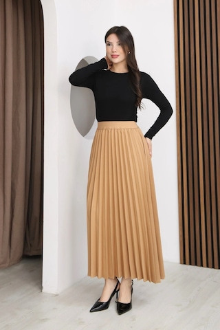 Lodmela Beli Lastikli Piliseli Etek 6017-camel Camel