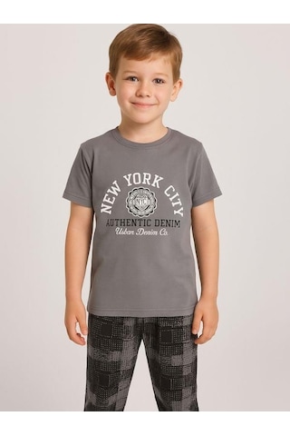 Zekids Erkek Çocuk Pamuklu Kısa Kol Pijama Takımı-16062 Füme