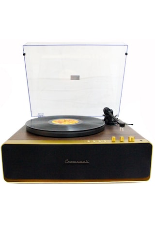 Nostaljik Ahşap Kaplama Pikap 33x45 Plaklar Bass Bluetooth Crownwell Vegas Plus Renk Gold