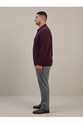 Maccali Erkek Bordo Büyük Beden Polo Yaka Battal Sweatshirt