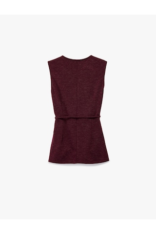 Koton Bisiklet Yaka Kolsuz Kemer Detaylı Bluz Bordo 6wak10250ek
