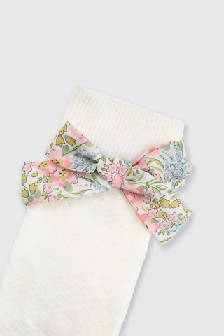 Made With Liberty Fabric Liberty Kumaş Dizaltı Kurdela Detaylı Kız Bebek Çorap Beyaz