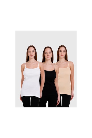 Clara Butik 3'lü Basic Ip Askılı Atlet Siyah-beyaz-ten