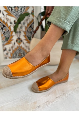 Metalik Turuncu Kadın Espadril Turuncu