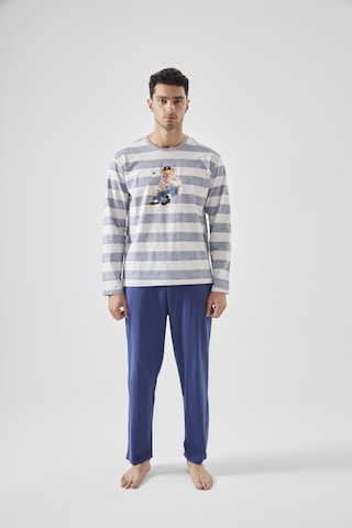 Erkek Pamuklu Uzun Kollu Üst Ayıcık Baskılı Pijama Takımı Ke77620 Lacivert