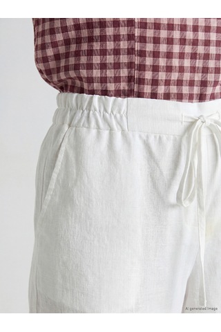 Lcw Everyday Beyaz Beli Lastikli Kadın %100 Keten Pantolon