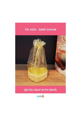 Zarif Sarı Kalpli Tül Kese 16cm 1 Adet Hediye Sunumu