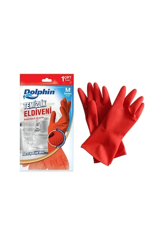 Dolphin Lateks Bulaşık Temizlik Eldiveni Kırmızı M 8-8.5 5'li