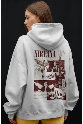 Sevbano Nirvana Rock Metal Müzik Grubu Ön Baskılı Unisex Oversize Premium beyaz